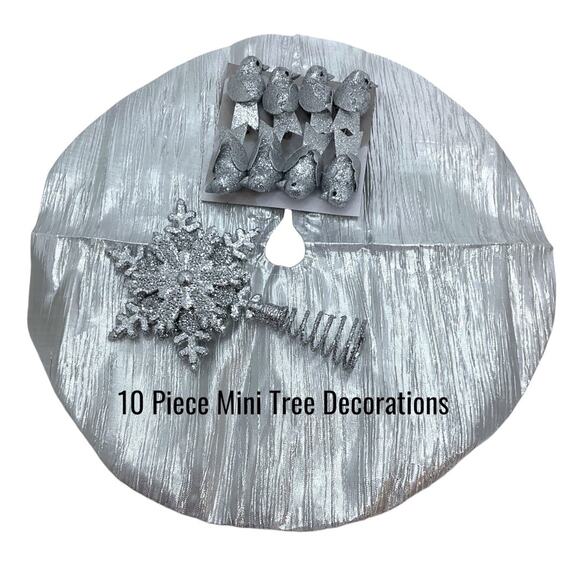 Silver Mini Tree Skirt Clip On Birds Ornaments Snowflake Tree Topper -10 Piece - Picture 1 of 4
